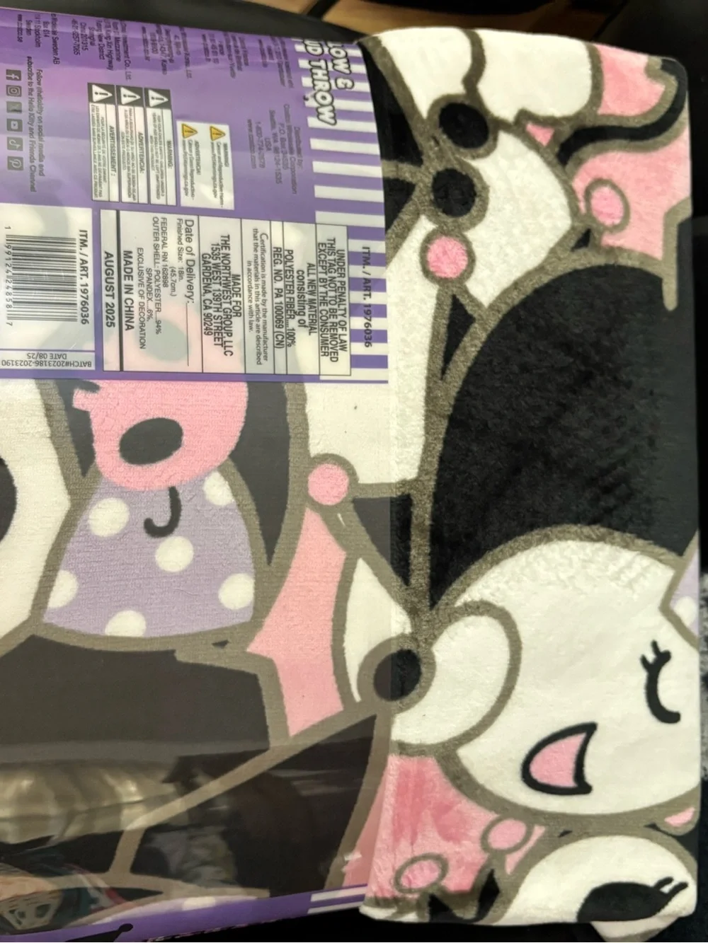 Kuromi throw Blanket & Pillow.   Set New.